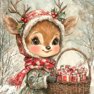 Cute Christmas Deer, DCO-102153, Sign For Wreath, 10x10in Metal Sign